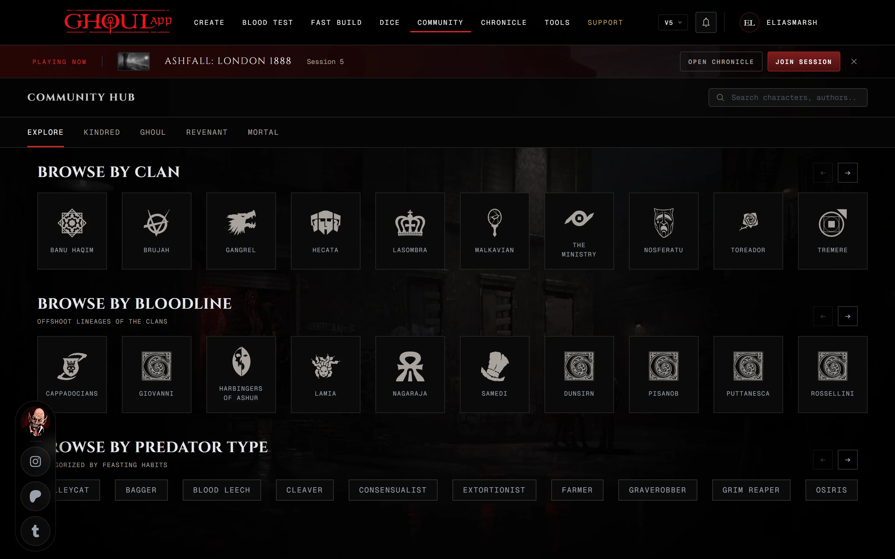 The Community Hub on its Explore tab, with Browse by Clan and Browse by Bloodline