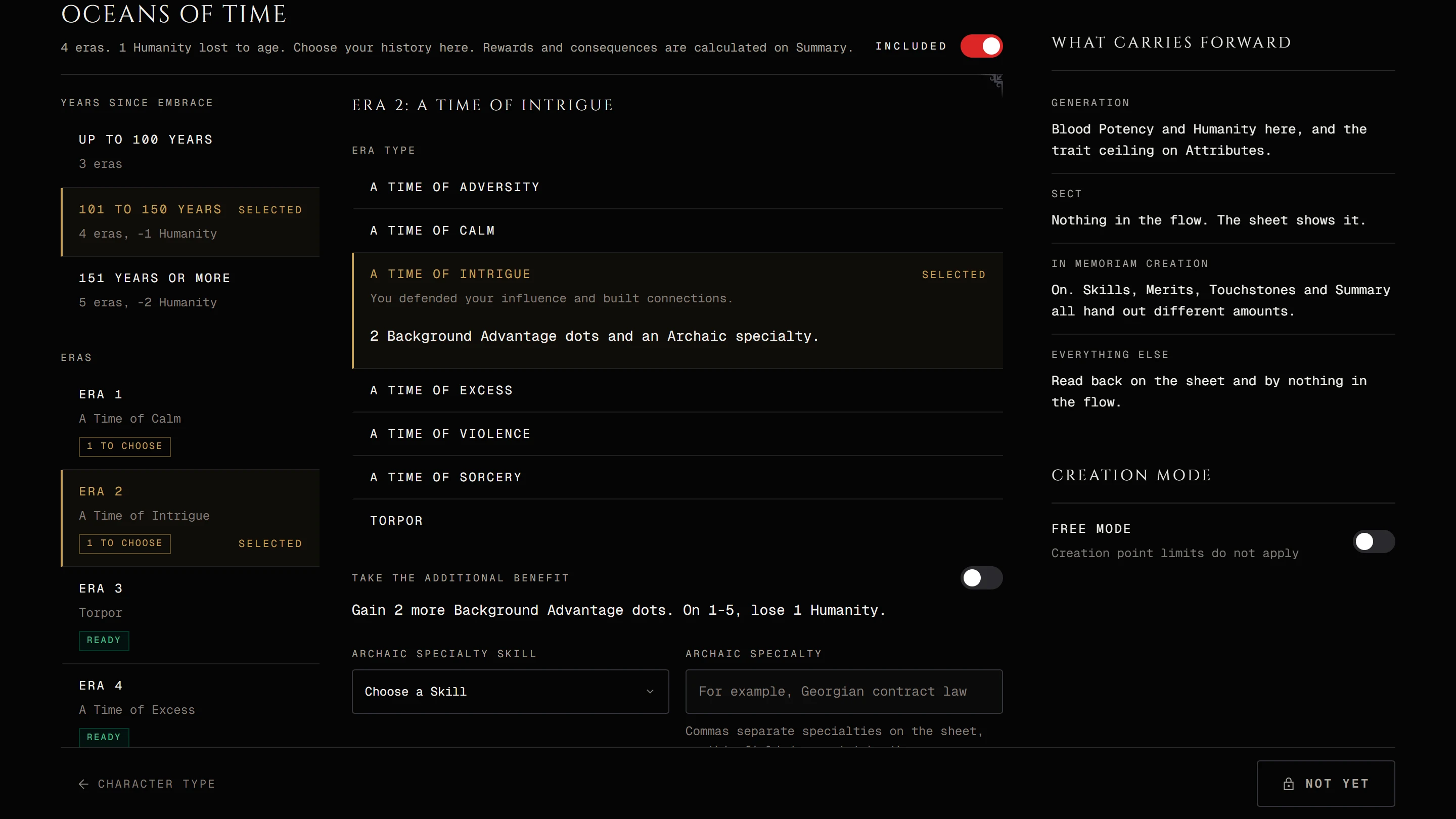 The Concept step's Oceans of Time section switched on with 4 eras chosen and the second era open