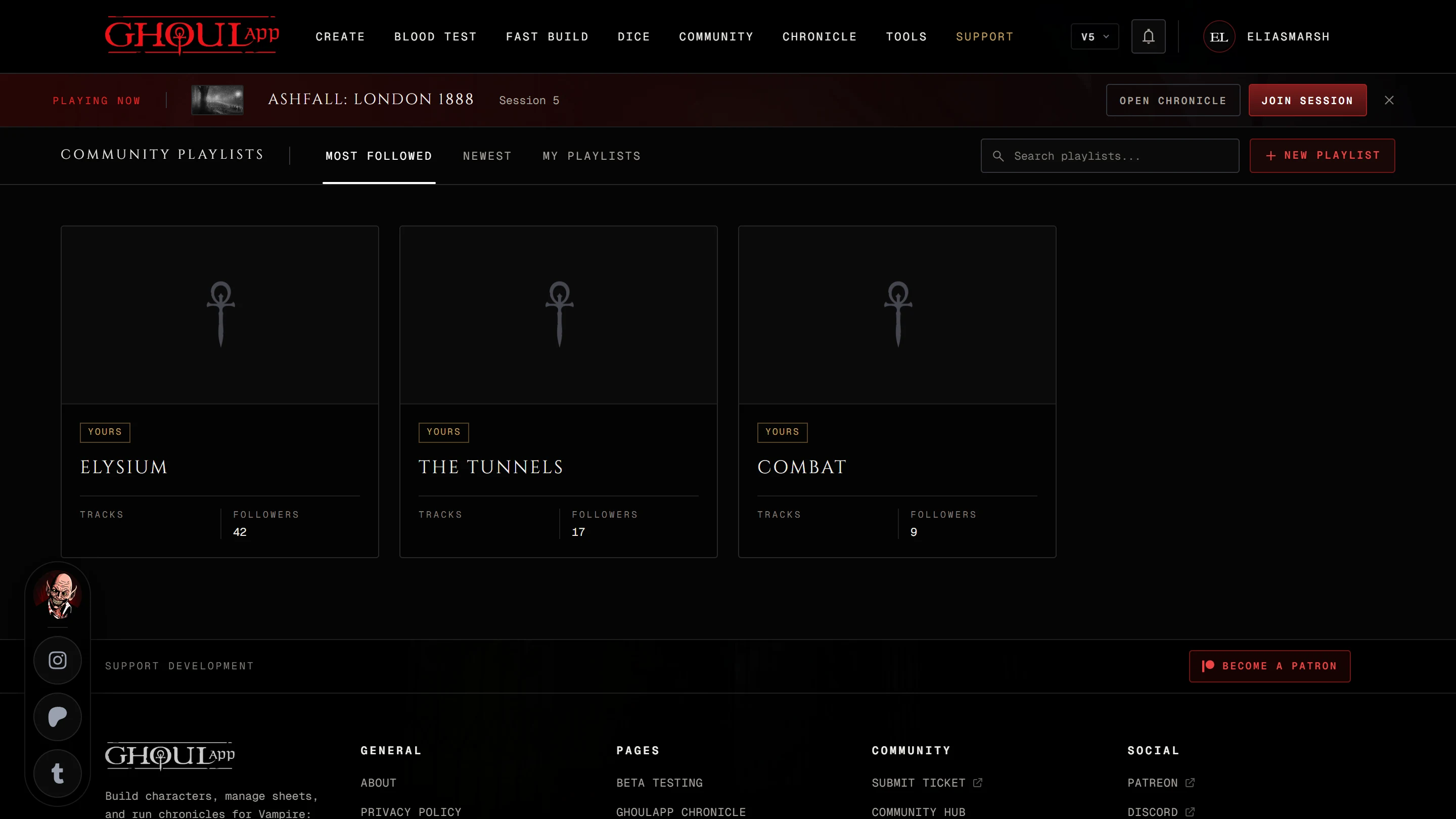 The Community Playlists page on Most followed