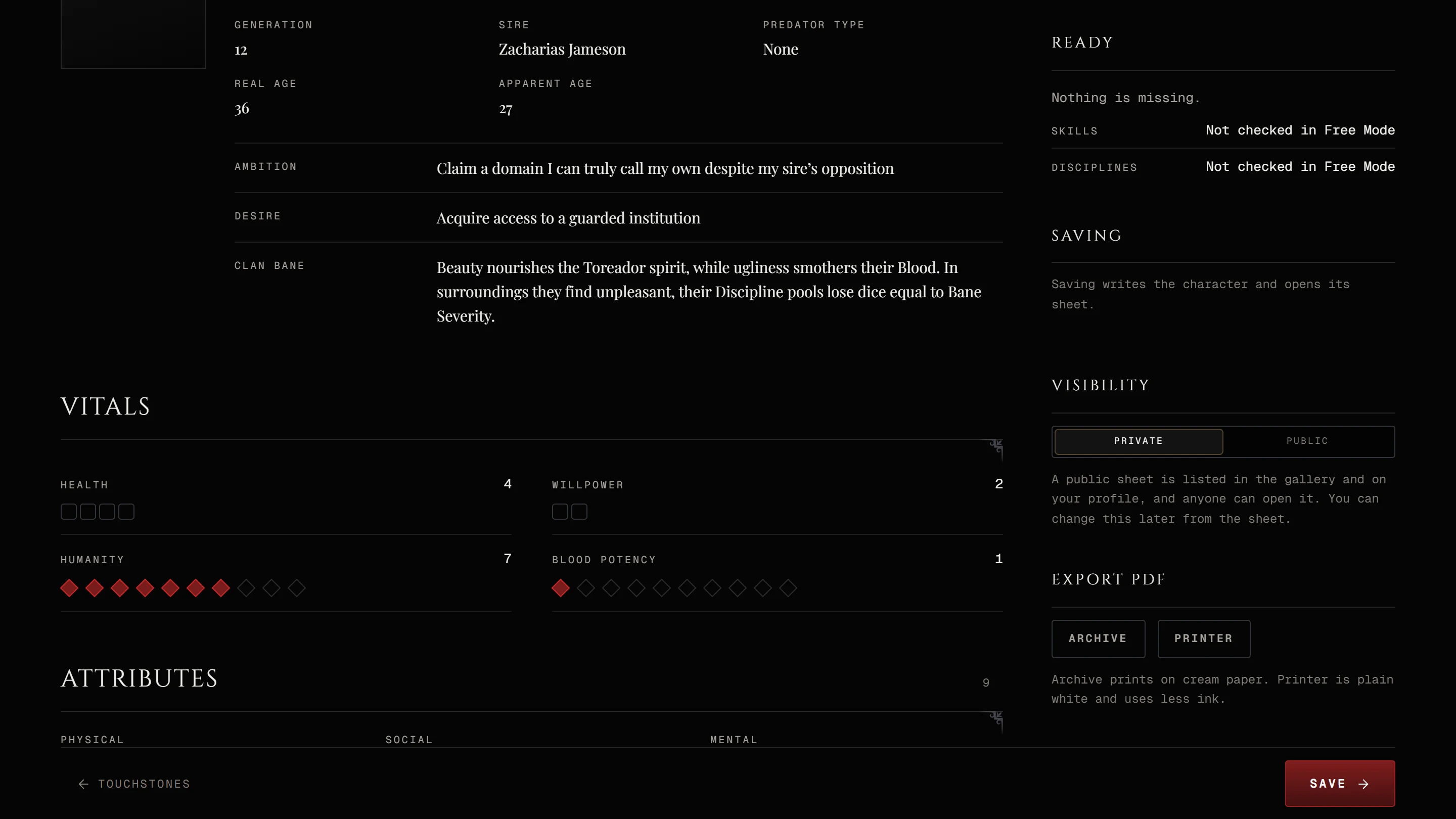 The V5 Summary step's finish column with Visibility set to Private, the two Export PDF buttons and Save
