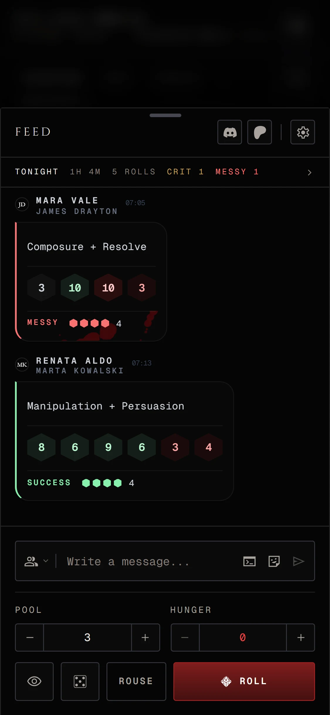 A V5 roll in the feed on a phone, marked MESSY with its result meter