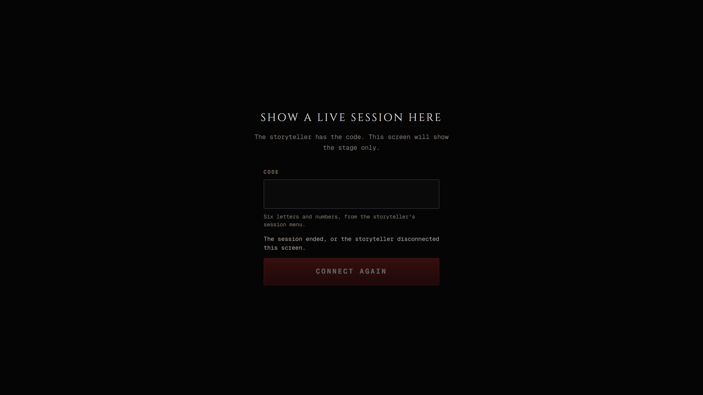 The display page with the ended message and the Connect again button