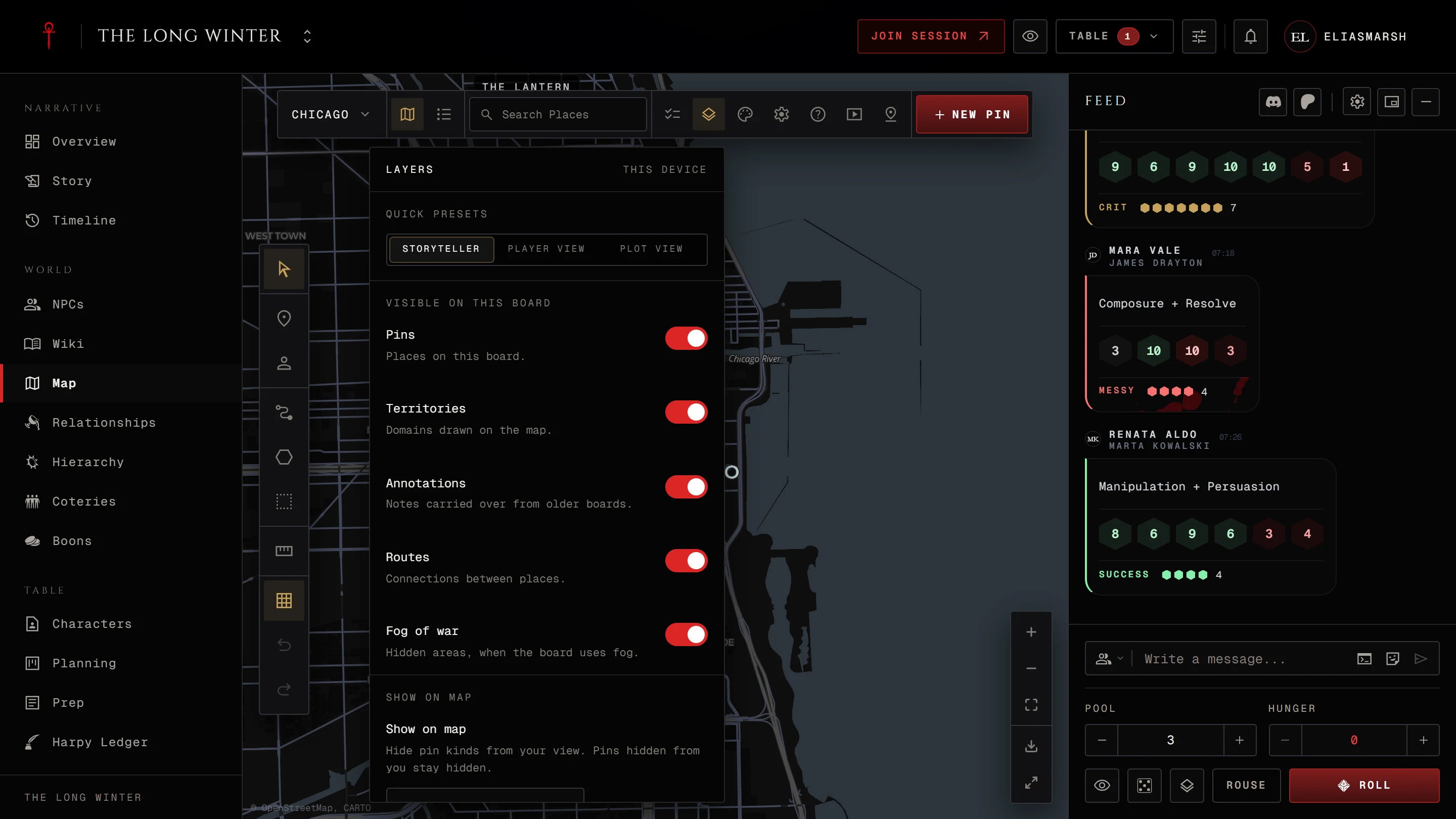 The Layers panel opened from the bar, with Quick presets and Visible on this board
