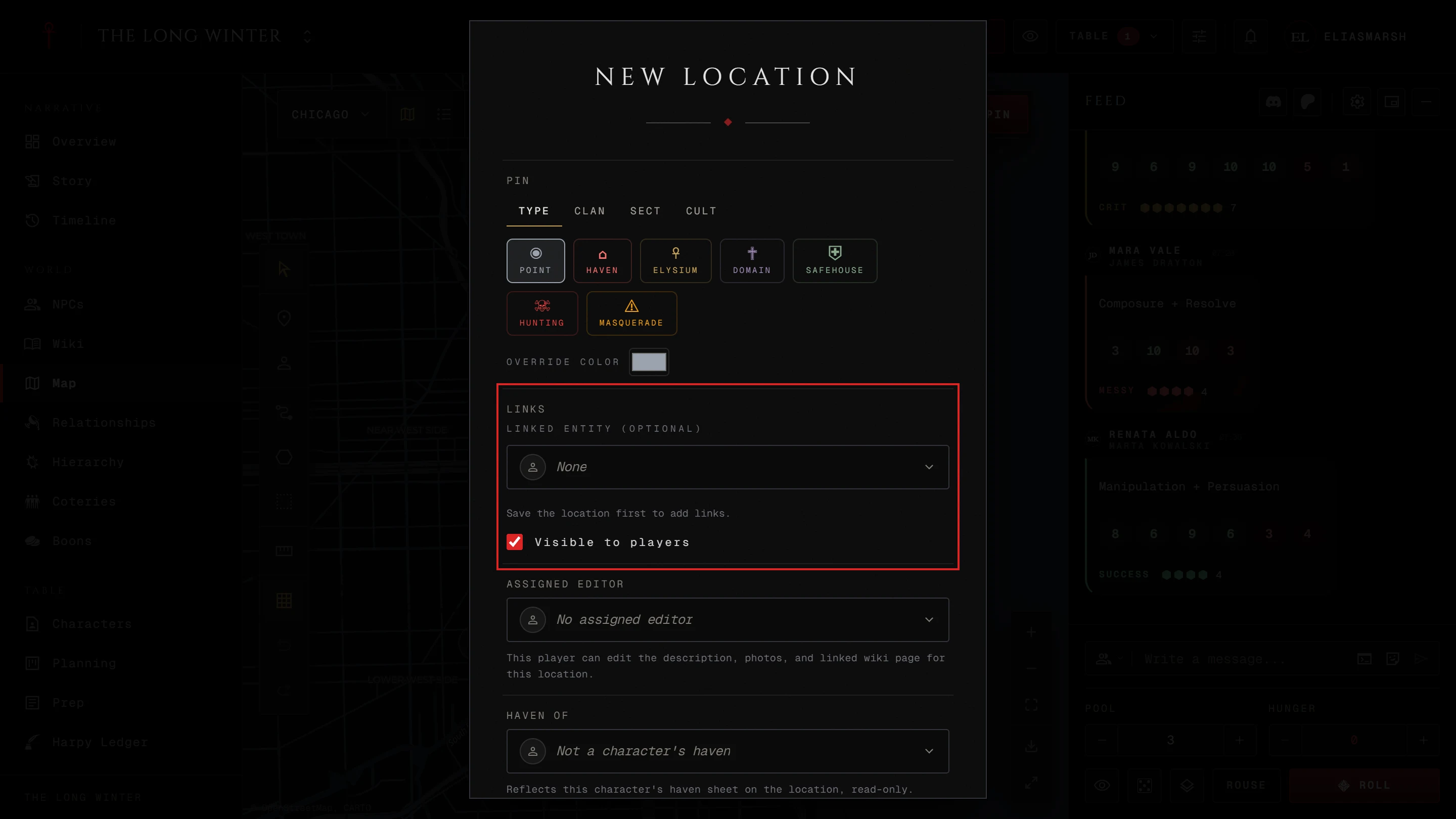 The new pin form open over a world map