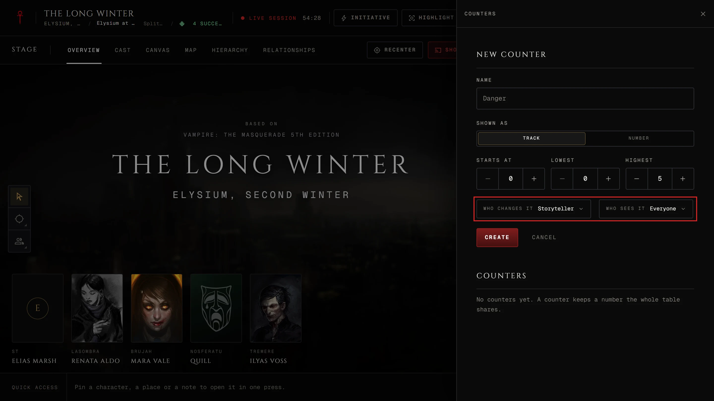 The New counter form with a Track picked