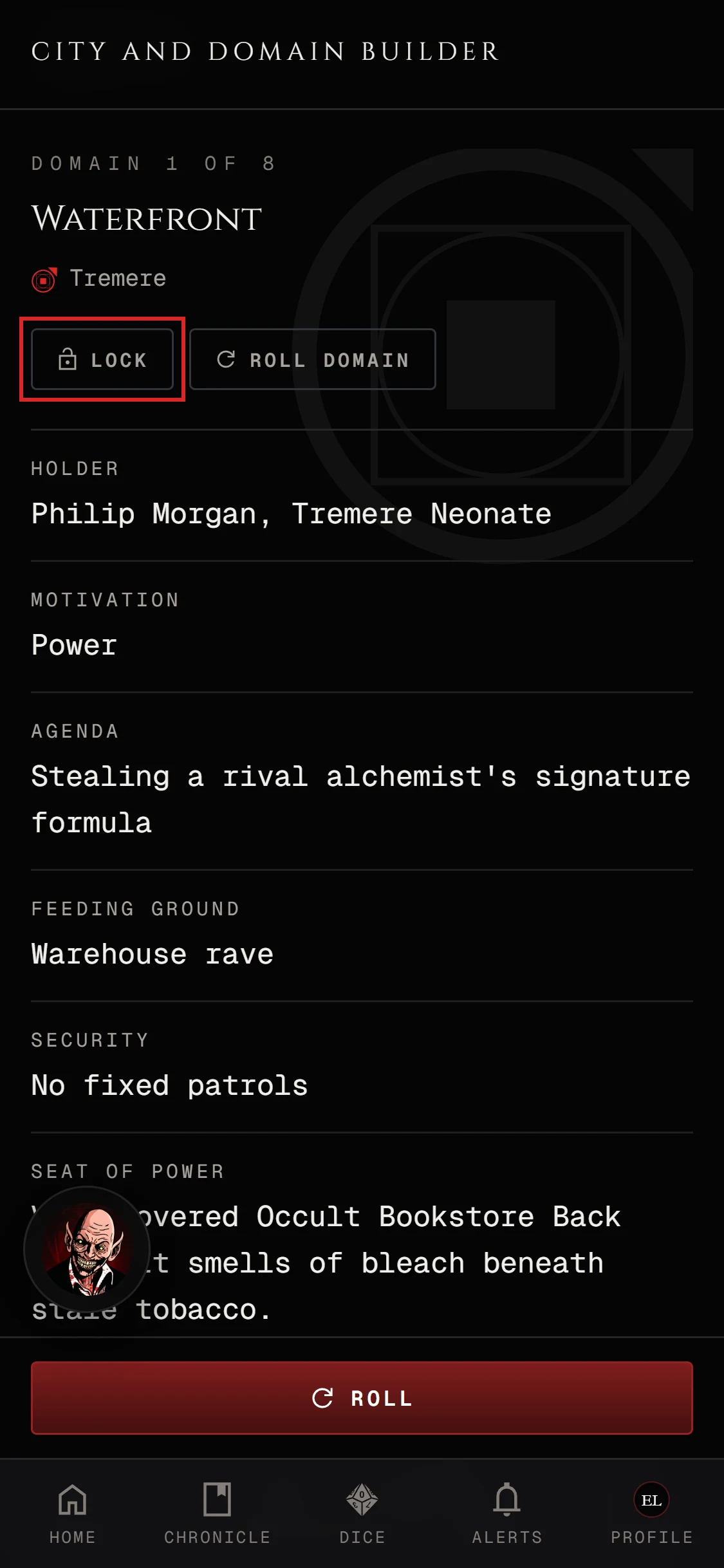 An open domain on a phone with Lock and Roll domain above its details
