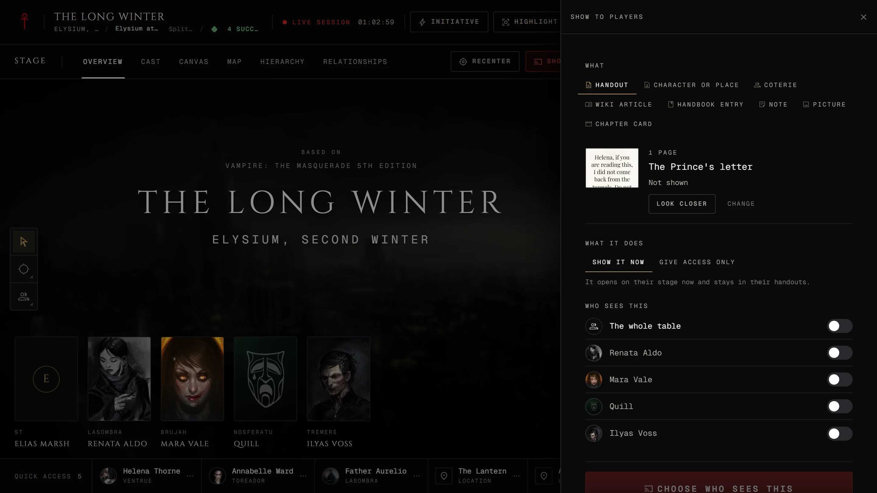 The Show to players drawer at the live table with tonight's handouts on top