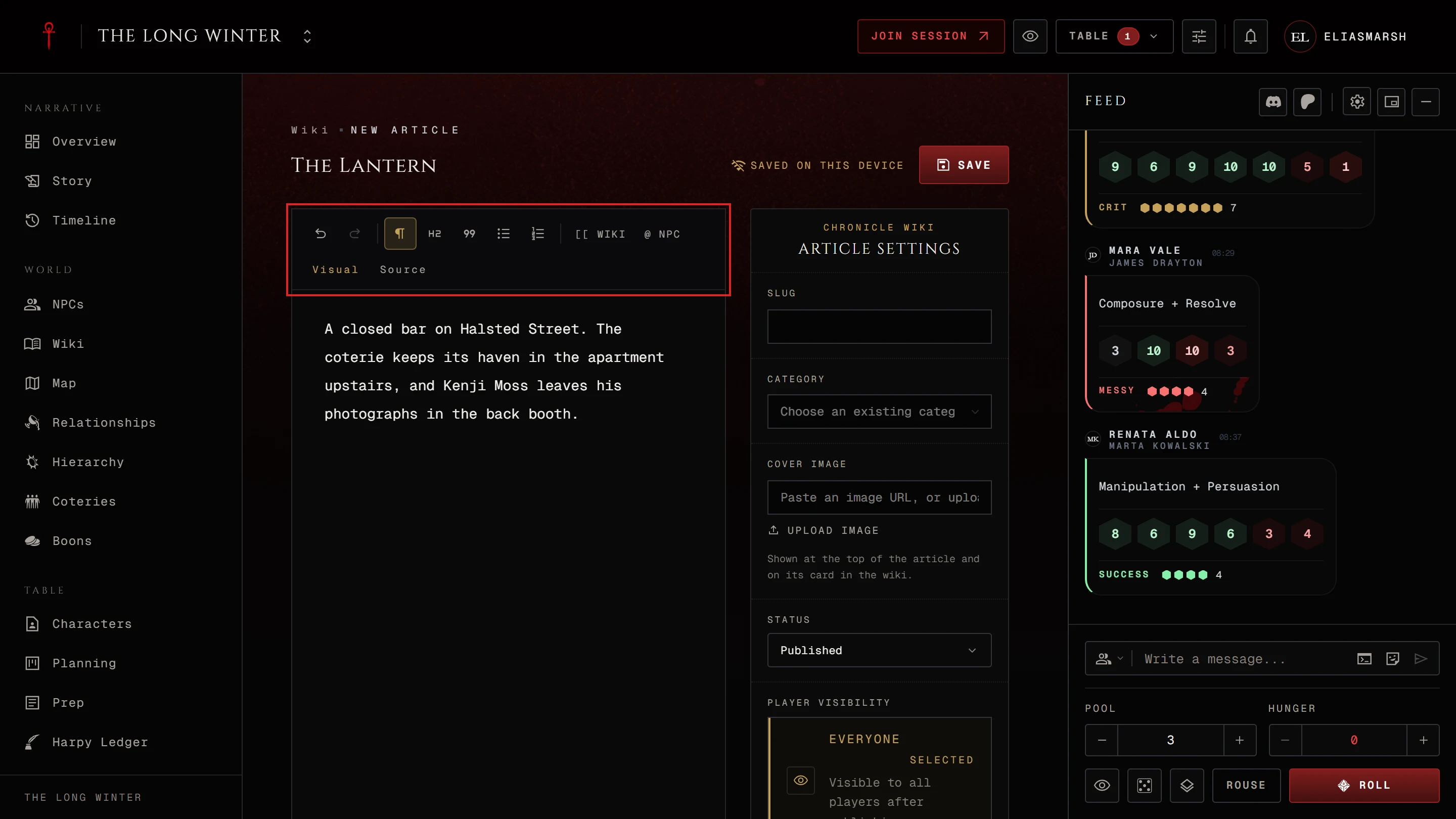 An article open in the editor